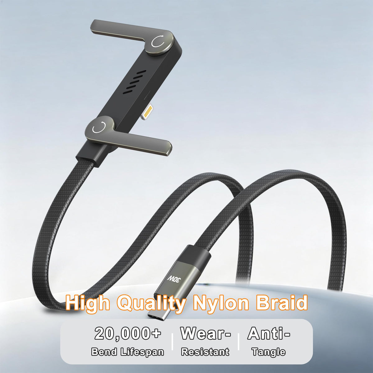 KETAKY Plus 2-in-1 Invisible Holder Charger Cable, 30W PD Fast Charging Sideways Cord with Built-in Phone Stand, 90 Degree USB-C to Lightning Cable for iPhone 14/13/12/11/X/XR, iPad (2Pack)