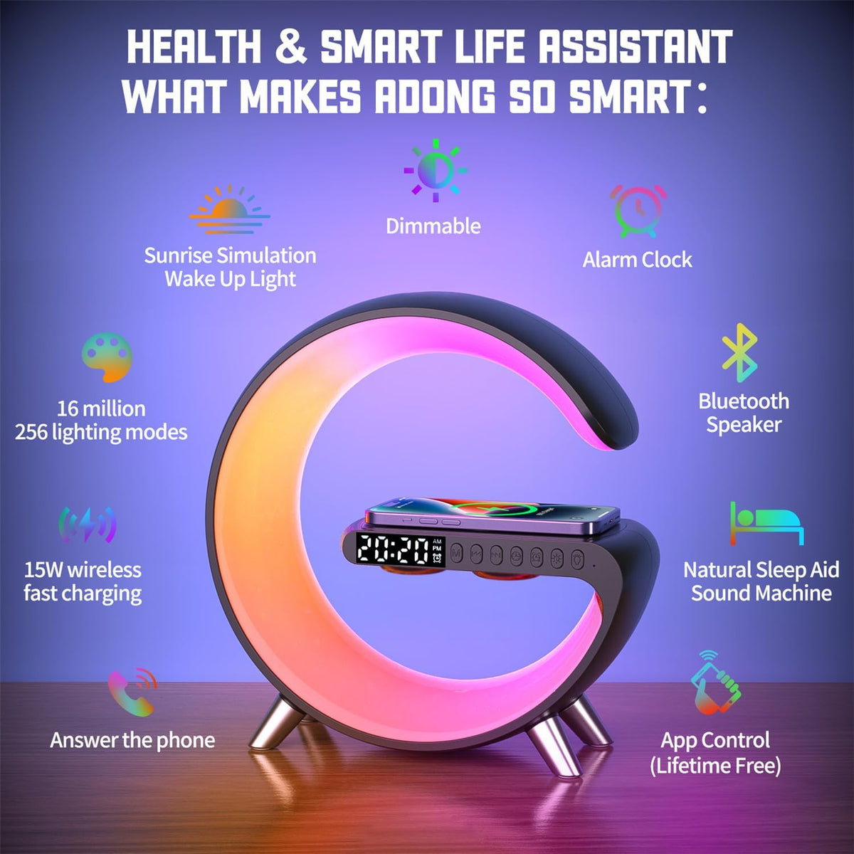 Lámpara LED 5 en 1 con cargador inalámbrico