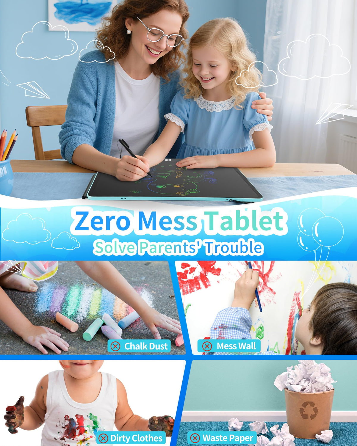 Pizarra LCD recargable de 16 pulgadas para niños