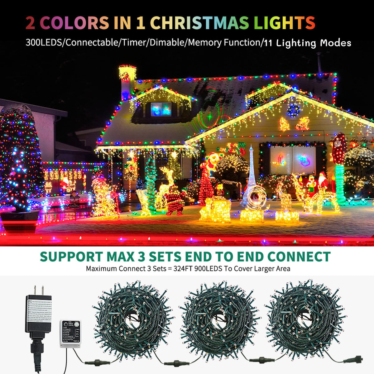 Luces navideñas MZD8391, 300 LED con control